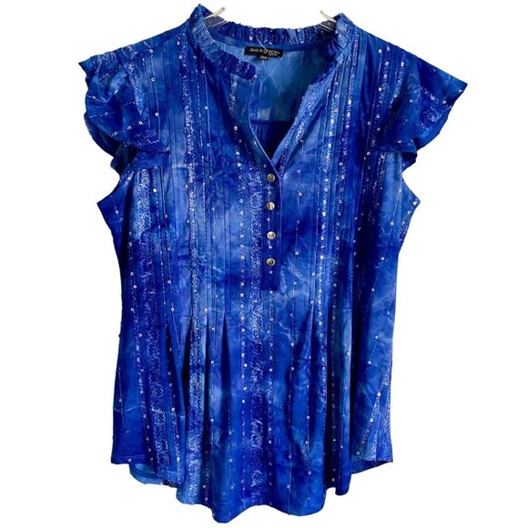 Ava & Grace Tops - Ava & Grace Short Sleeve Embellished Top Quarter Button Size Petite Medium